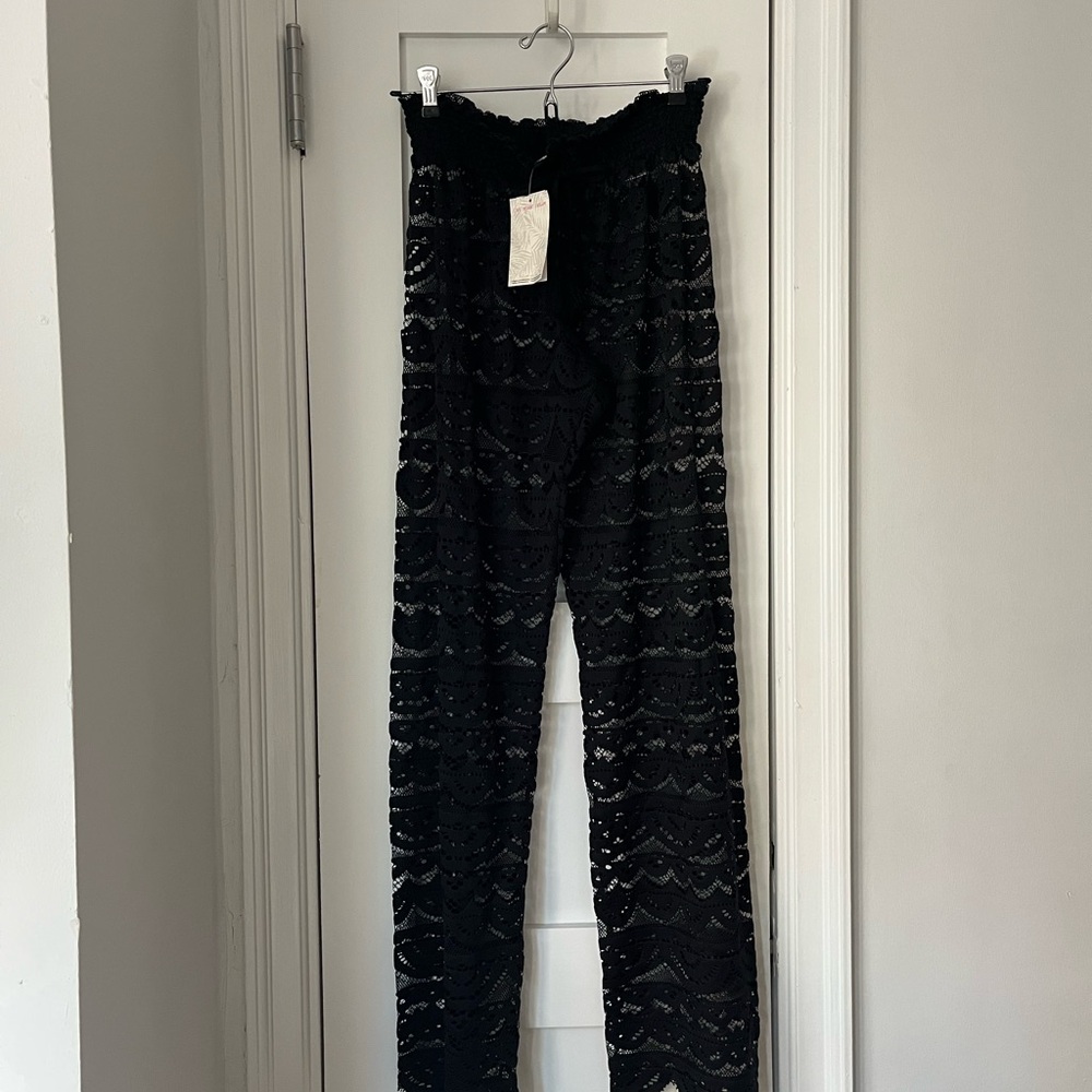 Black Crochet High-Waisted Swim Cover Pants